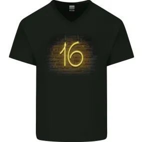 16th Birthday Neon Lights 16 Year Old Mens V-Neck Cotton T-Shirt