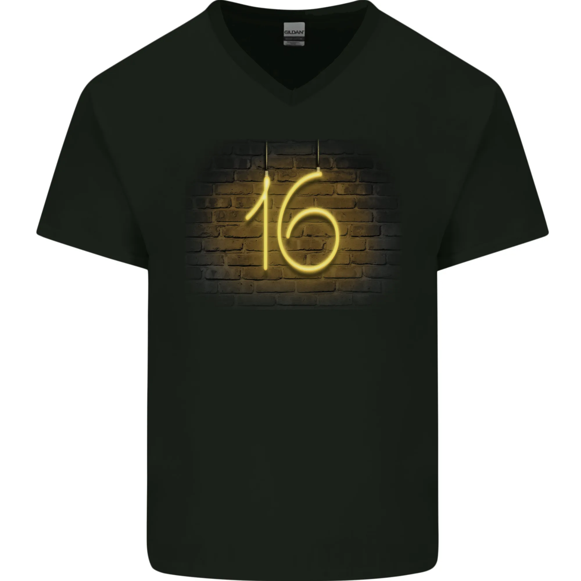 16th Birthday Neon Lights 16 Year Old Mens V-Neck Cotton T-Shirt