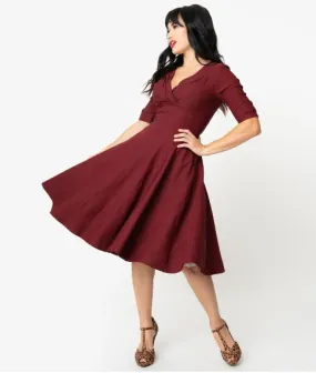 1950s Burgundy Red Swing Dress