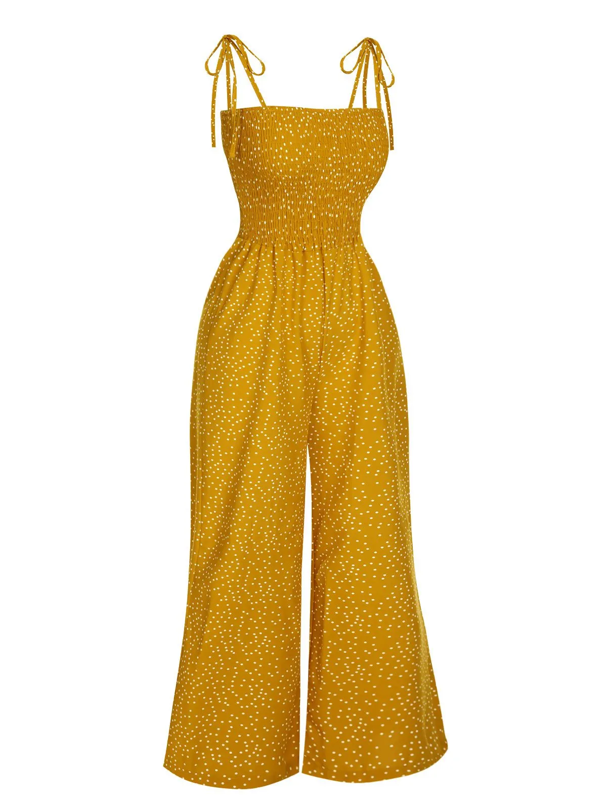 1970s Polka Dots Spaghetti Strap Bind Jumpsuit