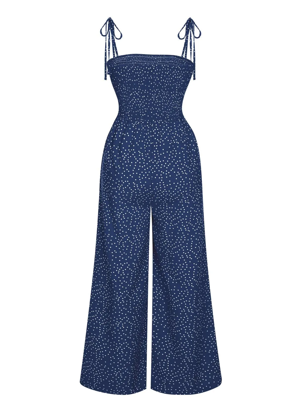 1970s Polka Dots Spaghetti Strap Bind Jumpsuit