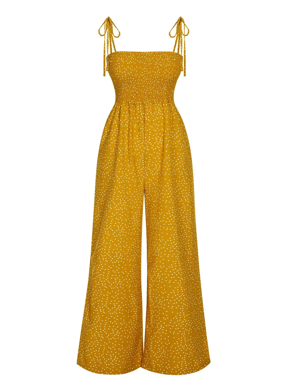 1970s Polka Dots Spaghetti Strap Bind Jumpsuit