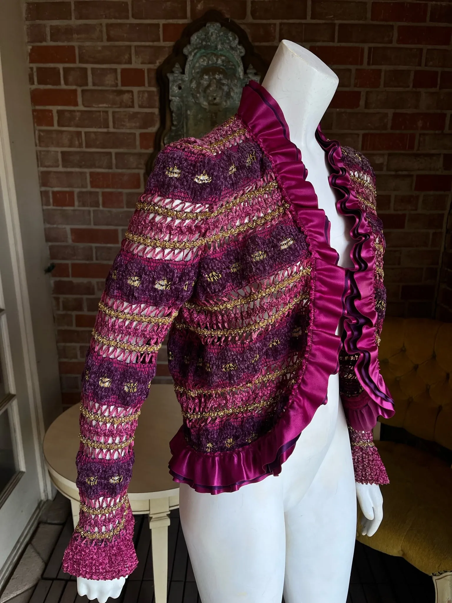 1970s Violet Gold Crochet Cardigan