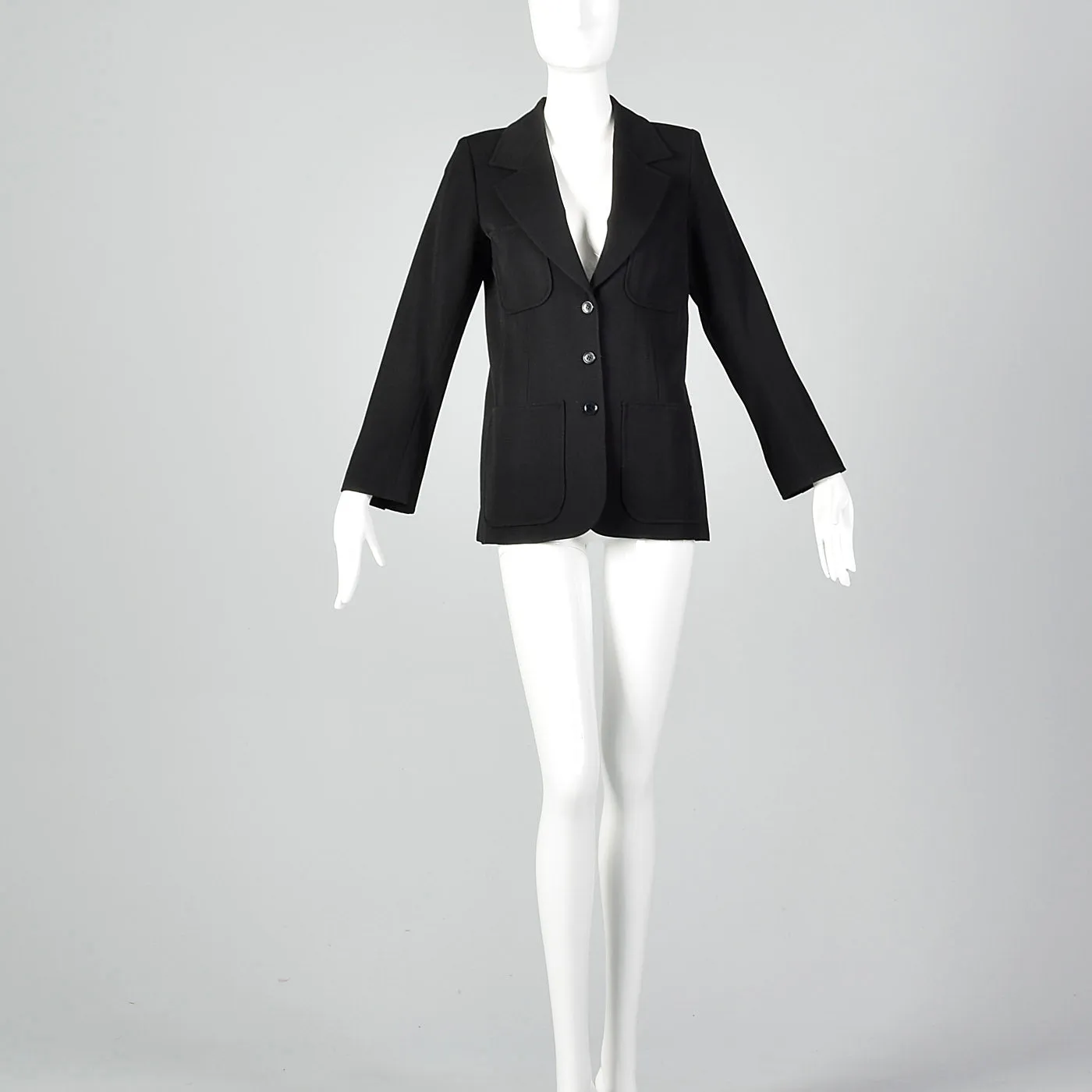 1970s Yves Saint Laurent Rive Gauche Black Twill Blazer