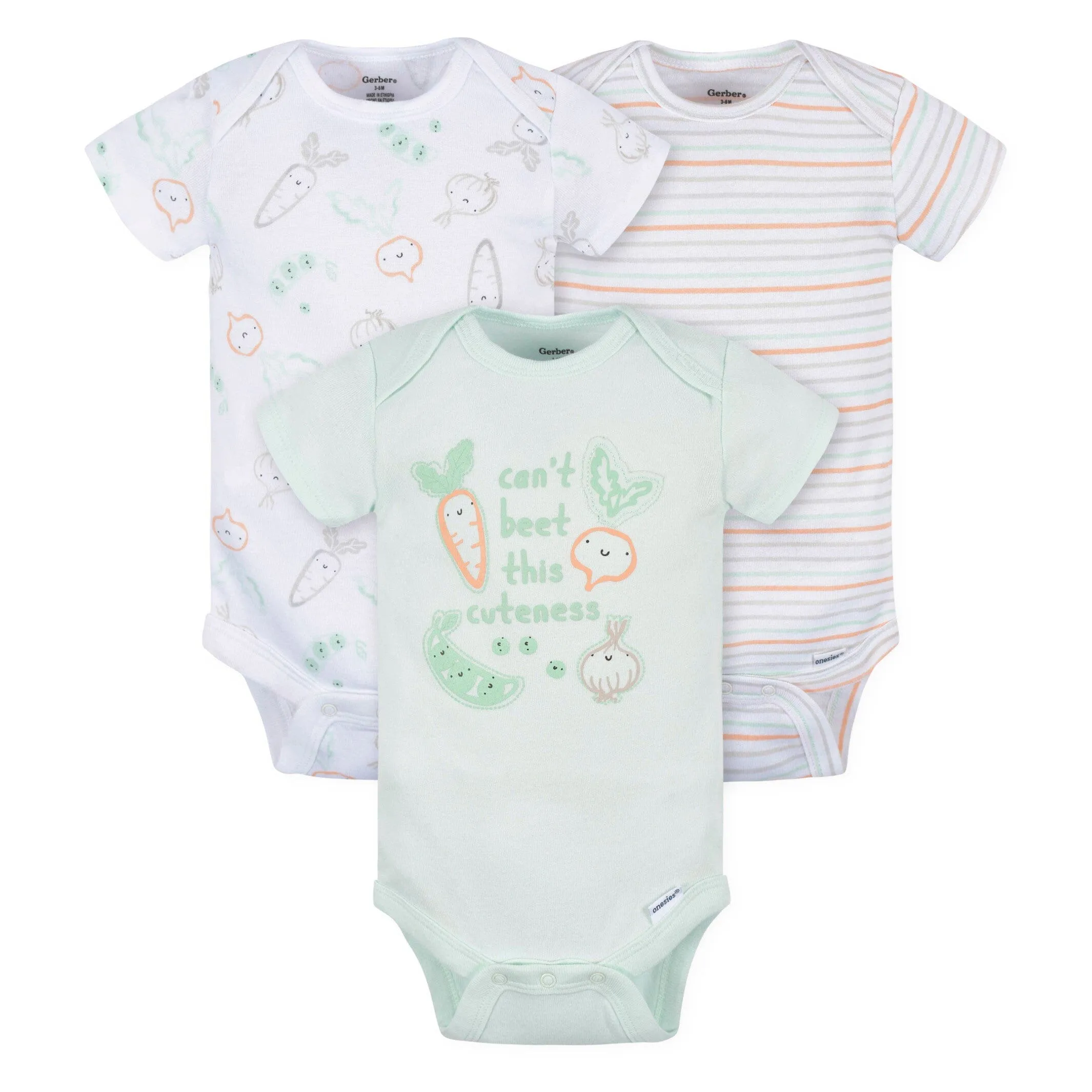 3-Pack Baby Neutral Vegetables Short Sleeve Onesies® Bodysuits