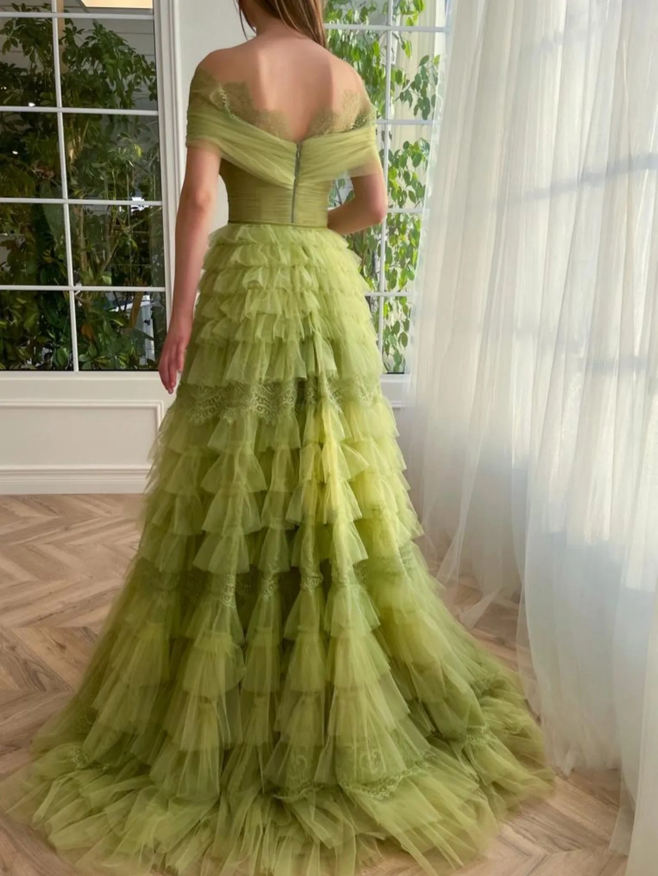 A Line Off the Shoulder Tulle Prom Dress