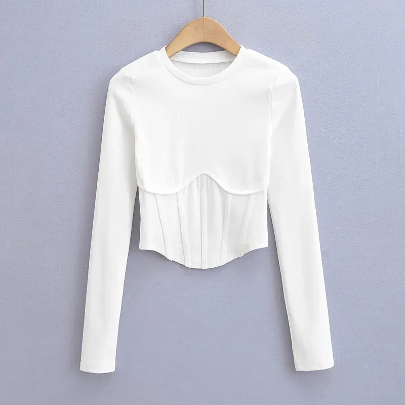 A&A Corset Inspired Long Sleeve Ribbed Crop top