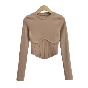 A&A Corset Inspired Long Sleeve Ribbed Crop top