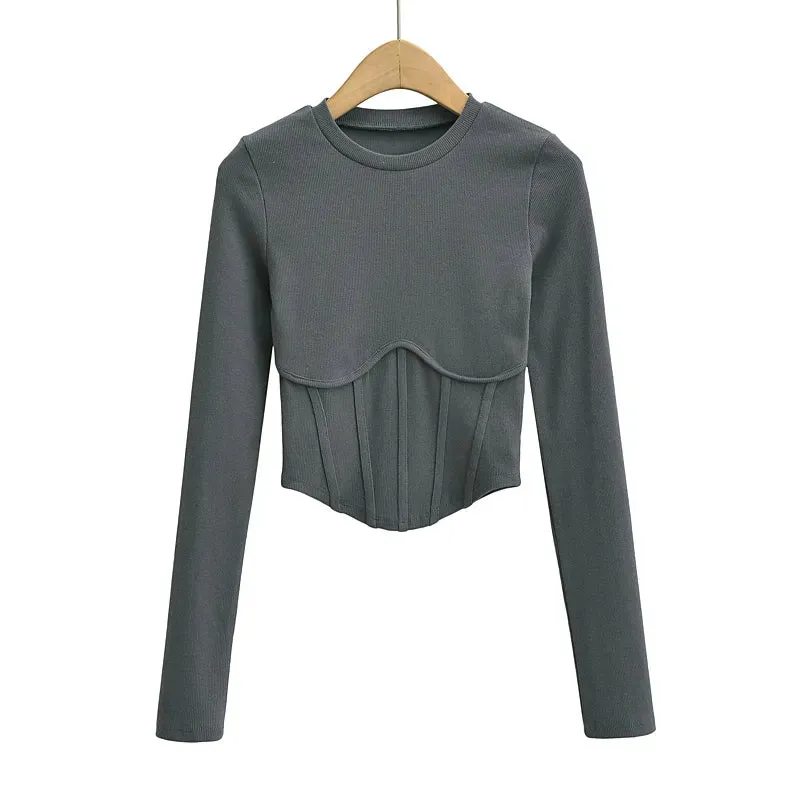 A&A Corset Inspired Long Sleeve Ribbed Crop top