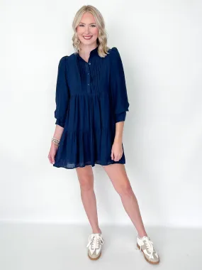 Abigail - Navy 3/4 Sleeve Dress