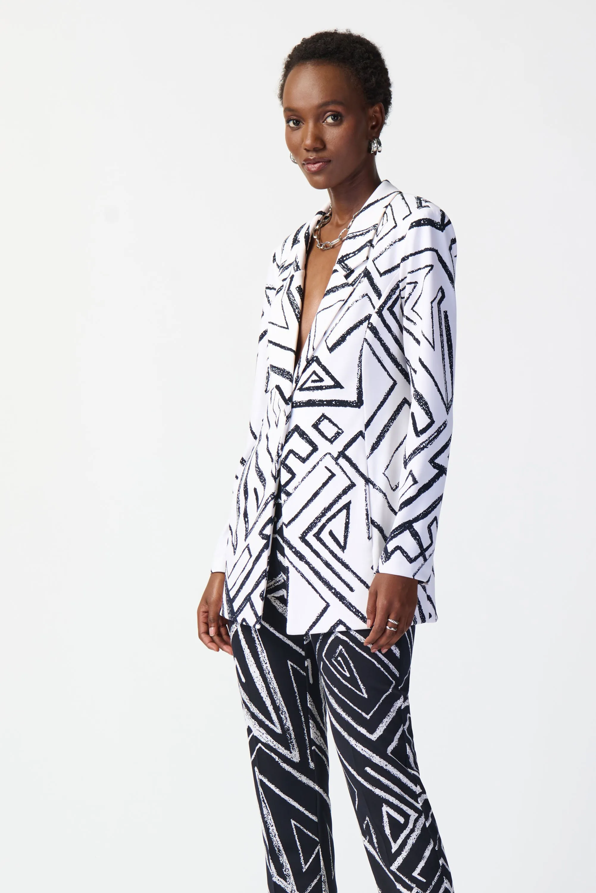 Abstract Print Silky Knit Blazer