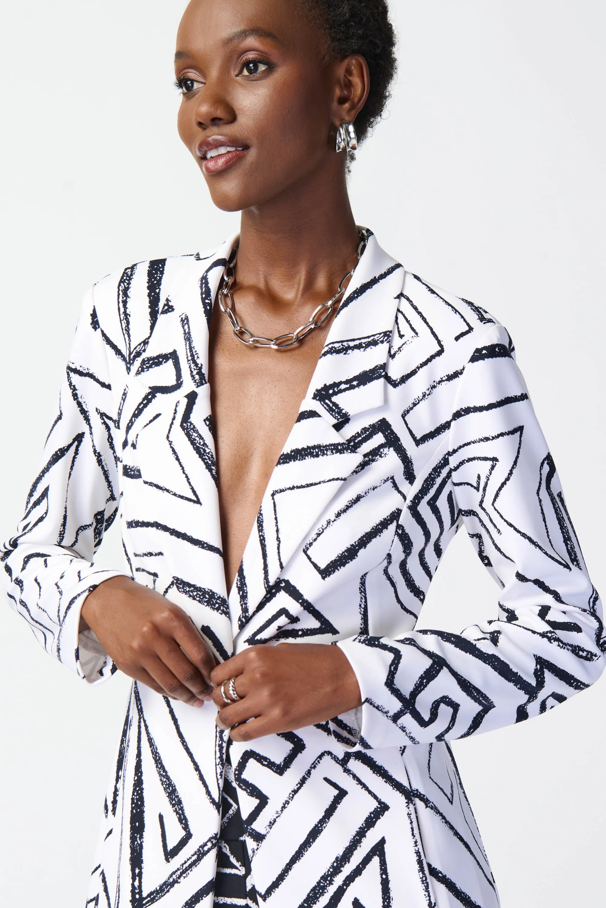 Abstract Print Silky Knit Blazer