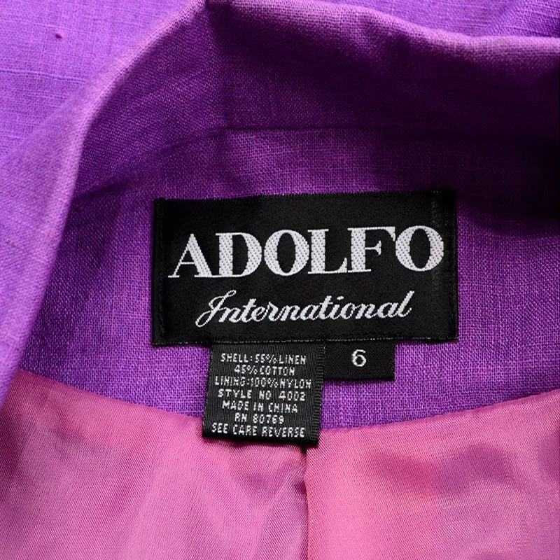 Adolfo International Purple Linen Blend Double Breasted Blazer