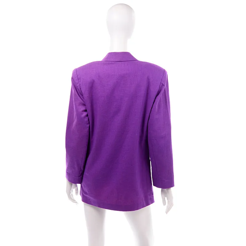 Adolfo International Purple Linen Blend Double Breasted Blazer