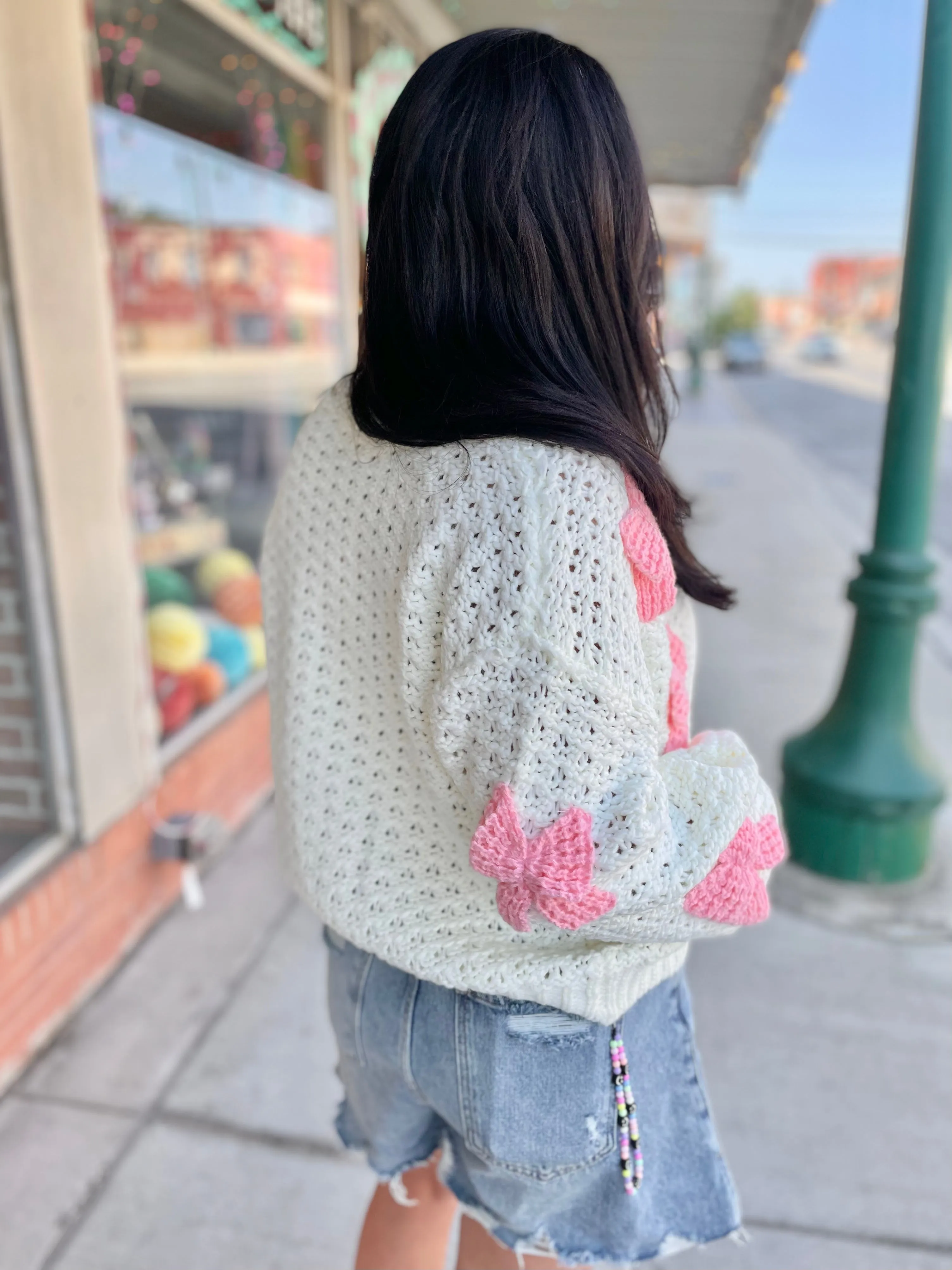 All Over 3D Crochet Ribbon Bow Cardigan