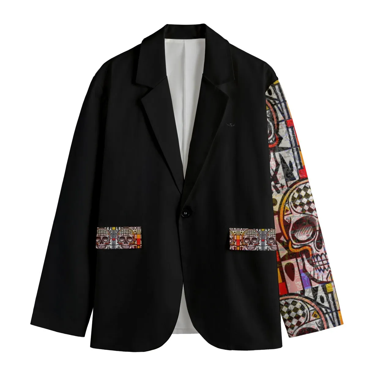 All-Over Print Men's Casual Flat Lapel Collar Blazer | 245GSM Cotton jaxs6 skull print