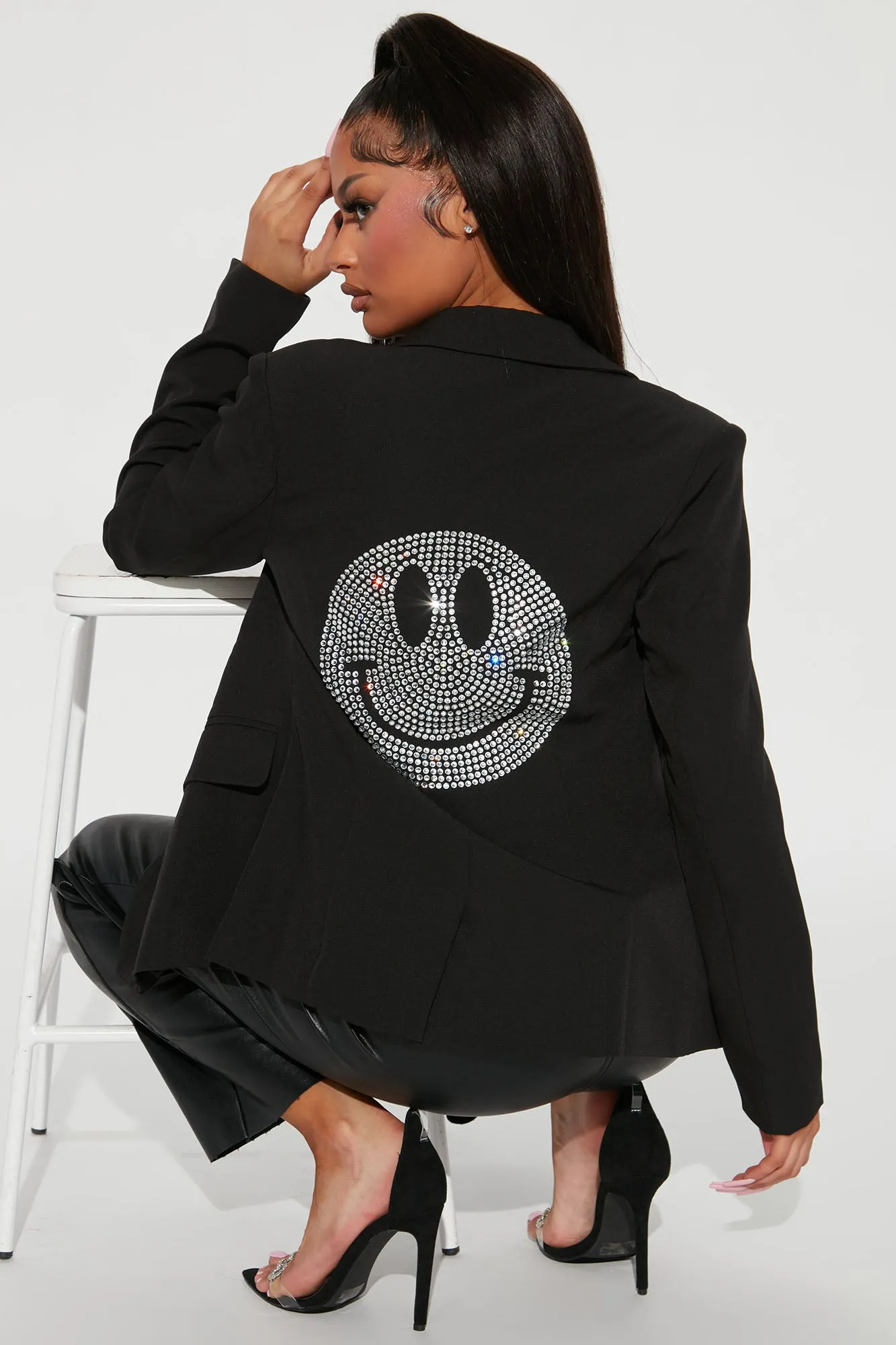 All Smiles Rhinestone Blazer - Black