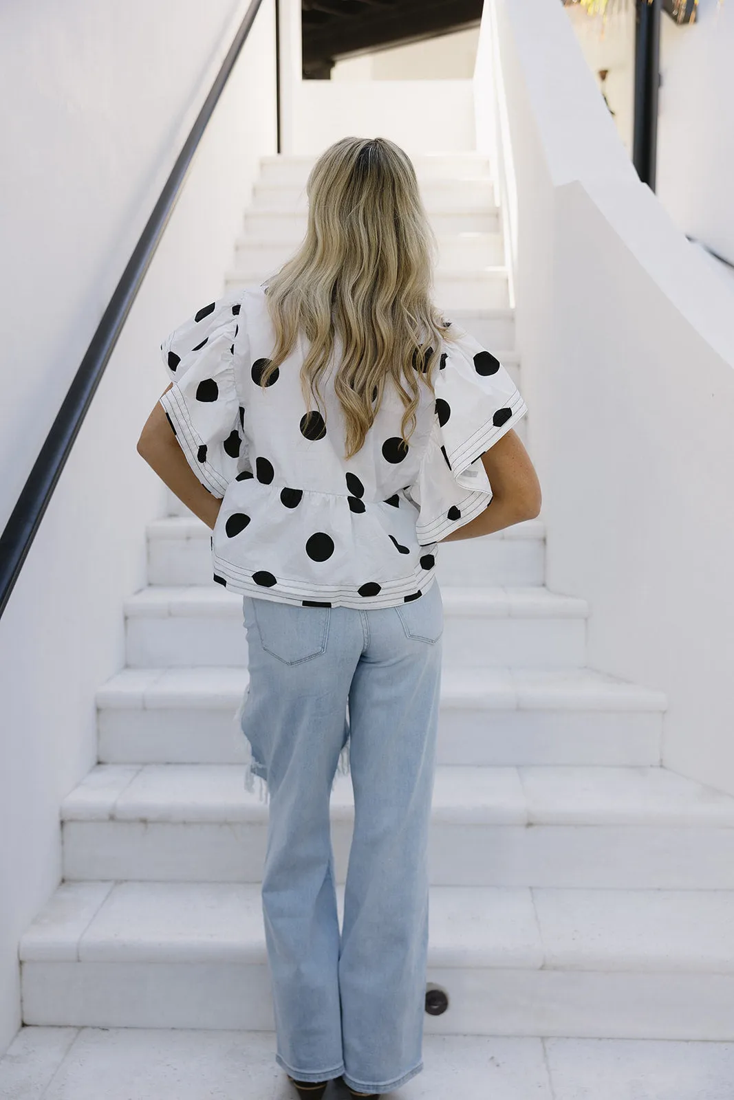 Alyssa Polka Dot Top - Ivory/Black