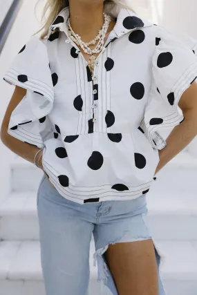 Alyssa Polka Dot Top - Ivory/Black