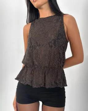 Amalie Top In Dark Brown Jacquard Knit