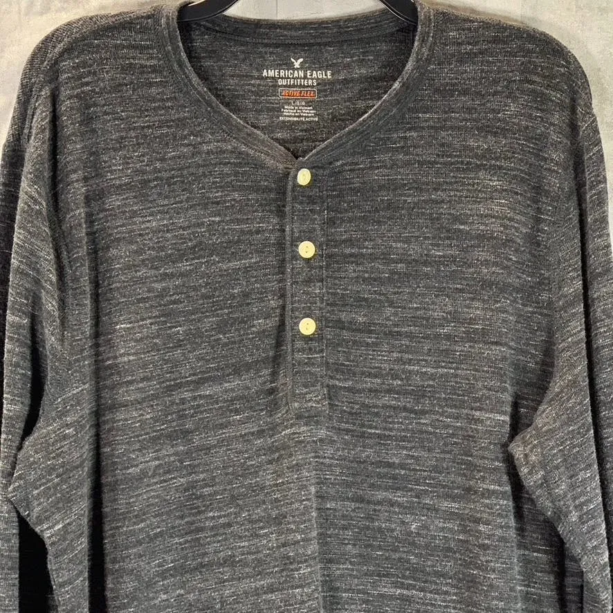 AMERICAN EAGLE OUTFITTERS Men's Charcoal Active Flex Henley T-Shirt SZ L