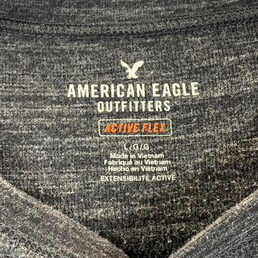 AMERICAN EAGLE OUTFITTERS Men's Charcoal Active Flex Henley T-Shirt SZ L