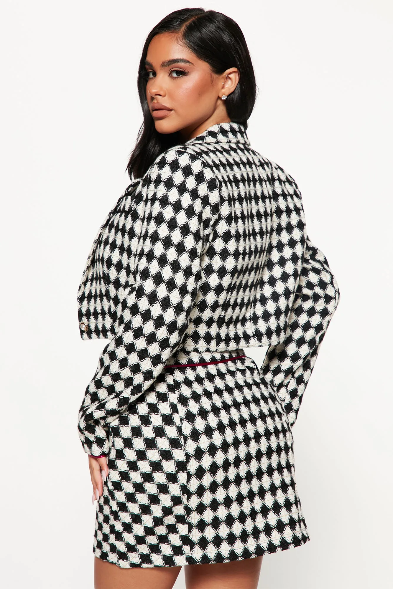 Analisa 3 Piece Tweed Blazer Skirt Set - Black/White