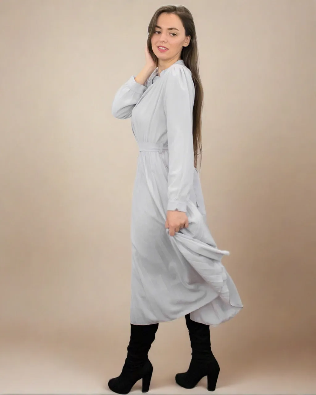 Ania Grey Long Sleeve Button Dress