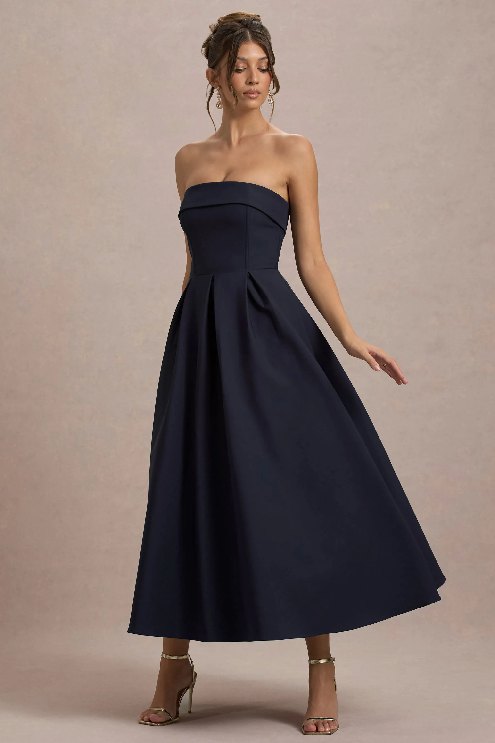 Annalise | Navy Bandeau Skater Midi Dress