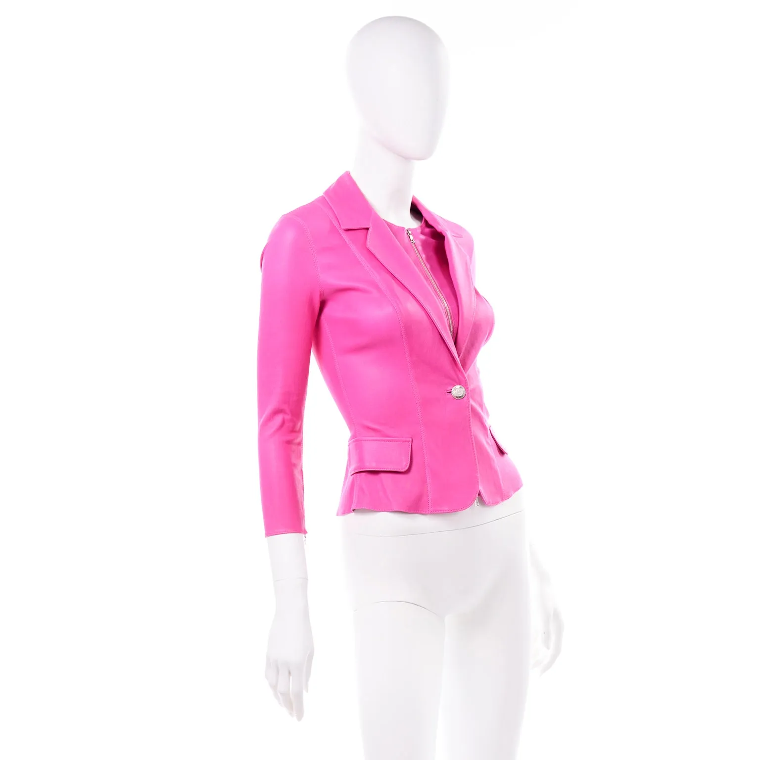 Aphero Hot Pink Lamb Leather Blazer Jacket W Built In Top