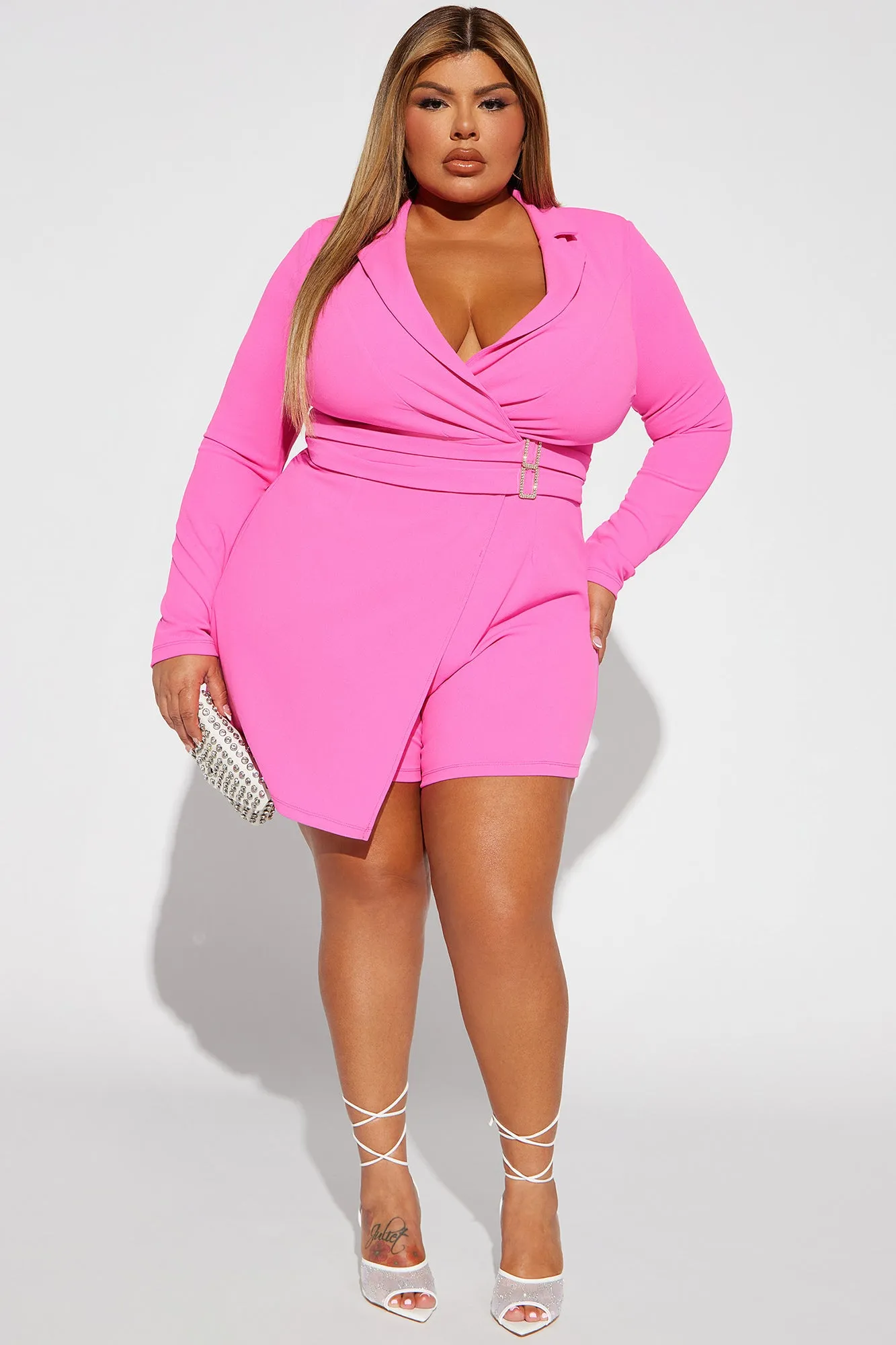 Astrid Blazer Romper - Hot Pink