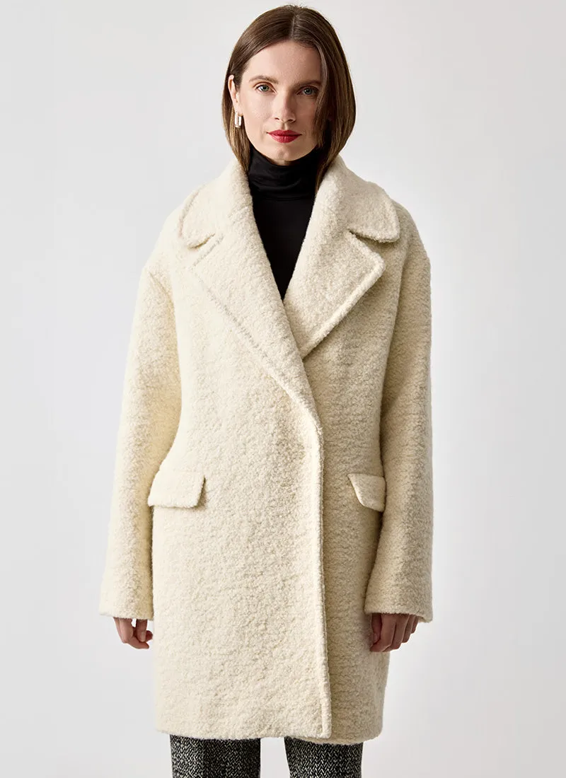 Astrid White Boucle Alpaca Coat