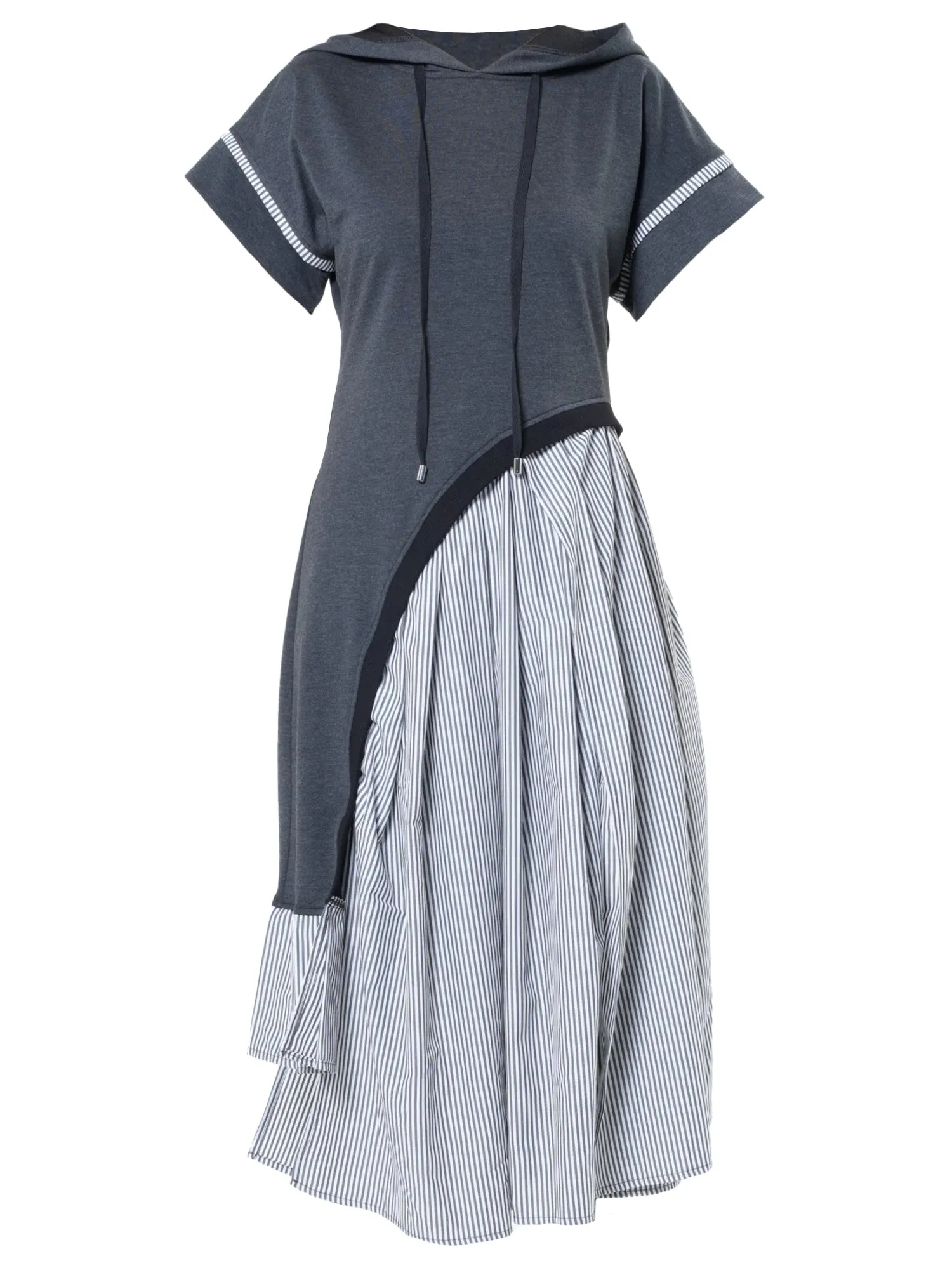 Asymmetric Hooded Dress With Short Sleeves In Gray