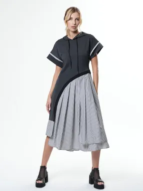 Asymmetric Hooded Dress With Short Sleeves In Gray