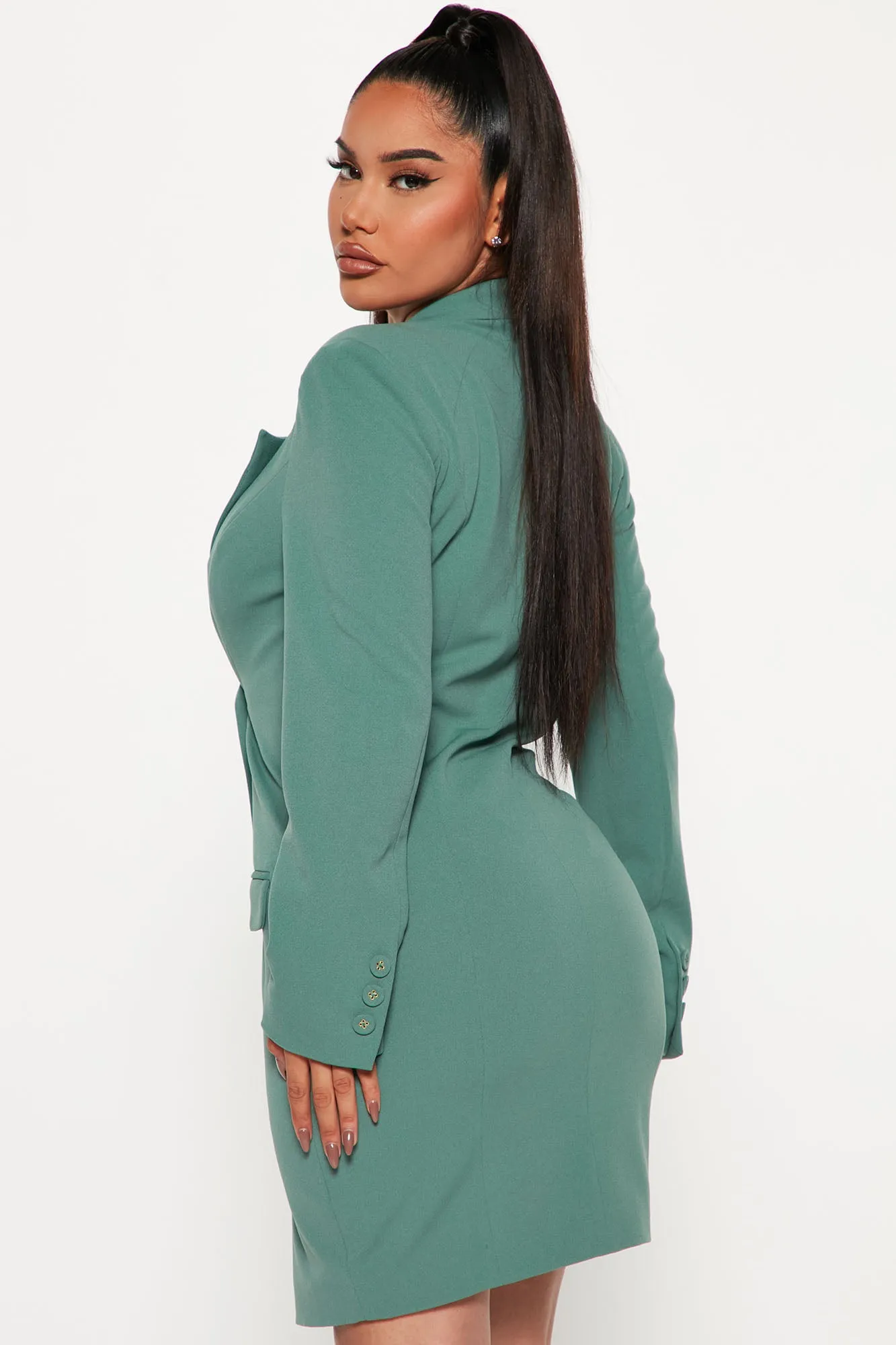 At the Office Blazer Dress - Sage