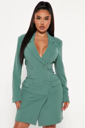 At the Office Blazer Dress - Sage