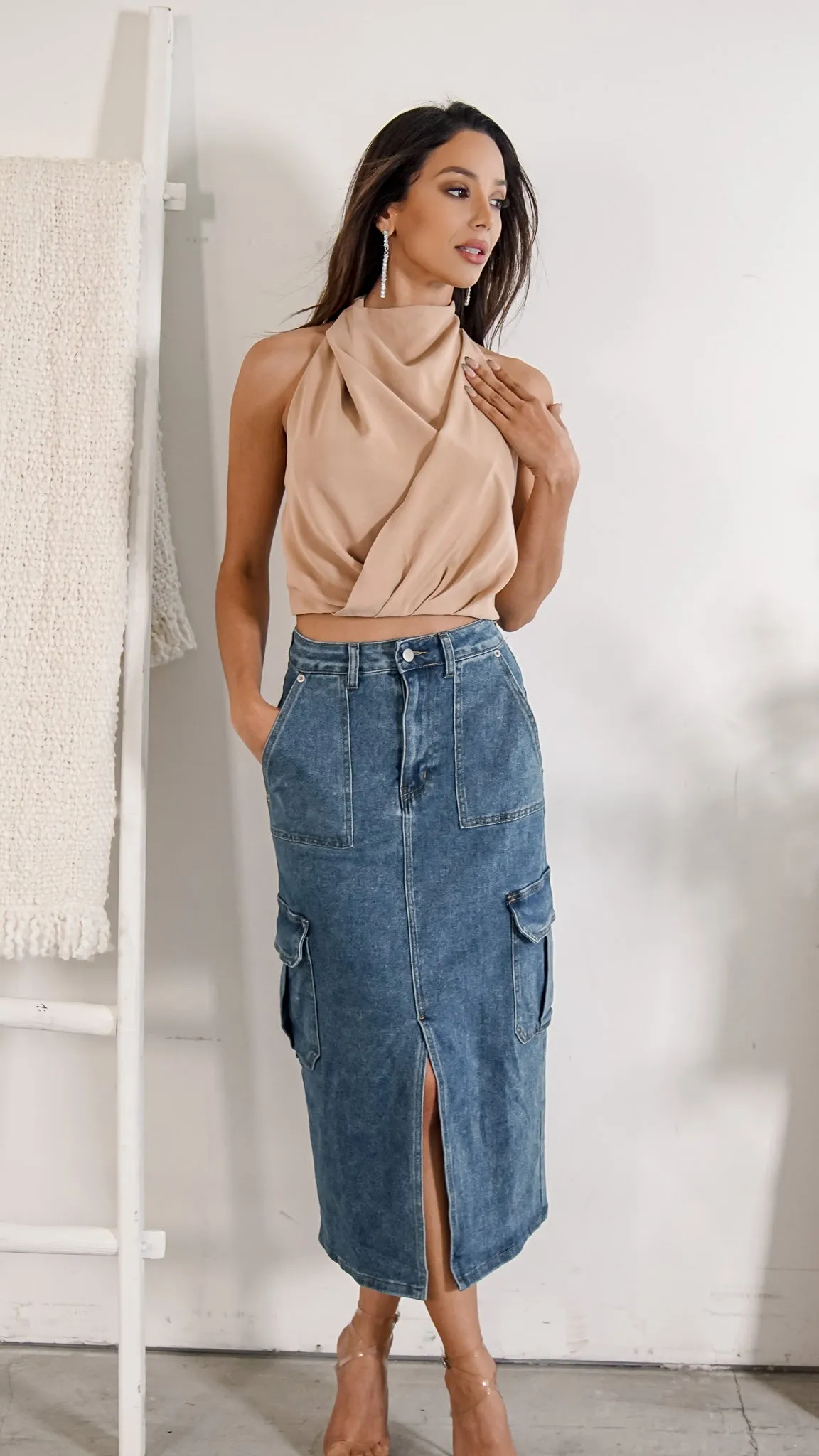 Azalea Denim Maxi Tube Skirt