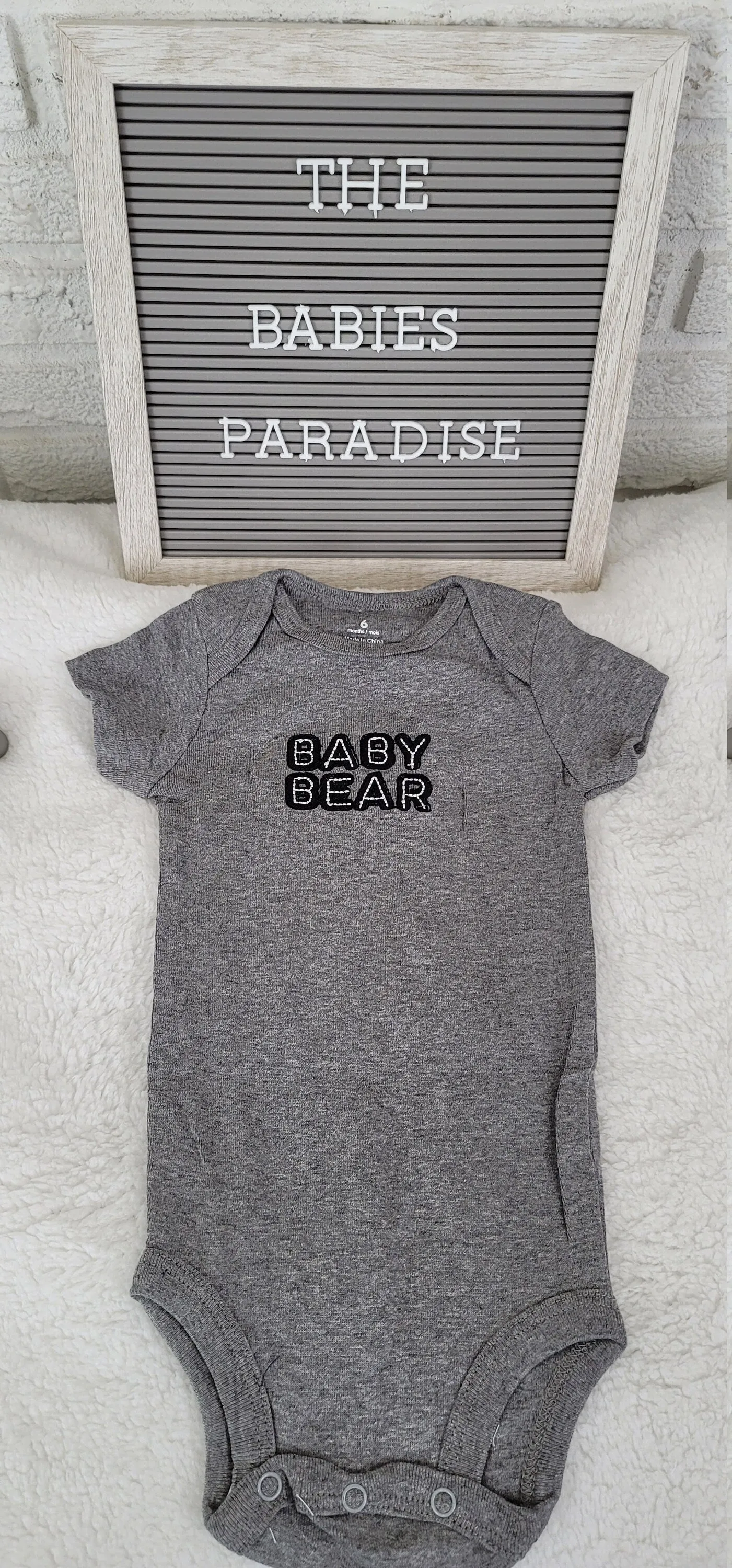 Baby Boy Onesie, Baby Bear Design Onesie,  Gray Onesie, 6 month Baby Boy Onesie