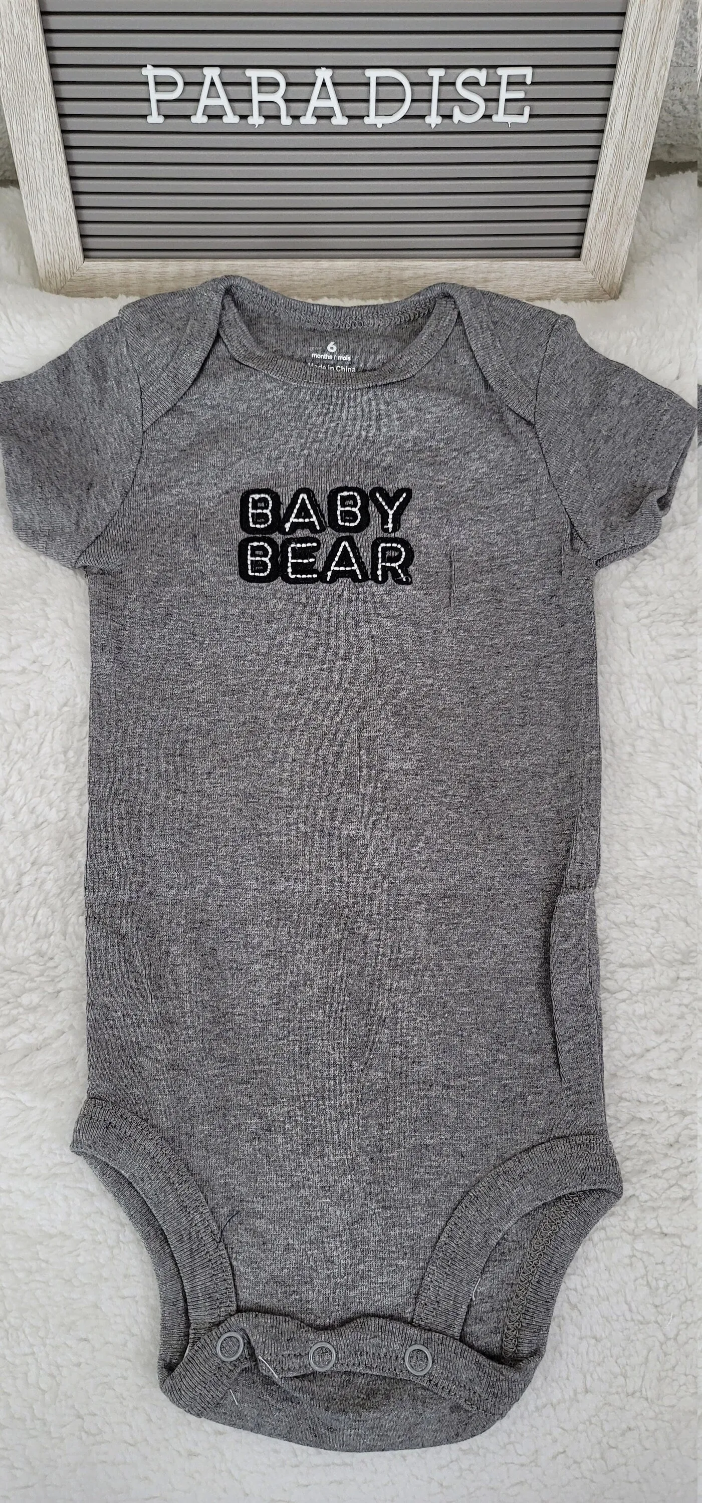 Baby Boy Onesie, Baby Bear Design Onesie,  Gray Onesie, 6 month Baby Boy Onesie