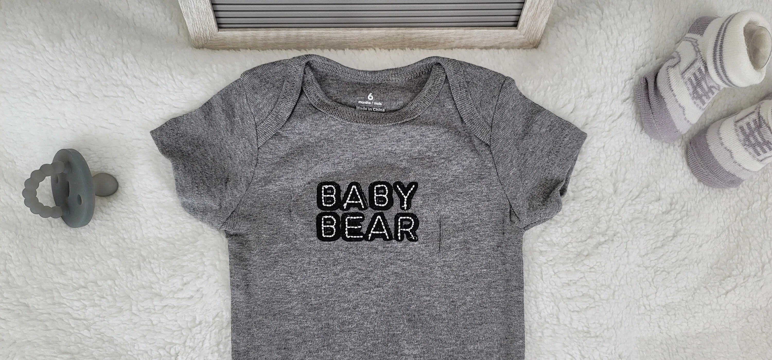 Baby Boy Onesie, Baby Bear Design Onesie,  Gray Onesie, 6 month Baby Boy Onesie