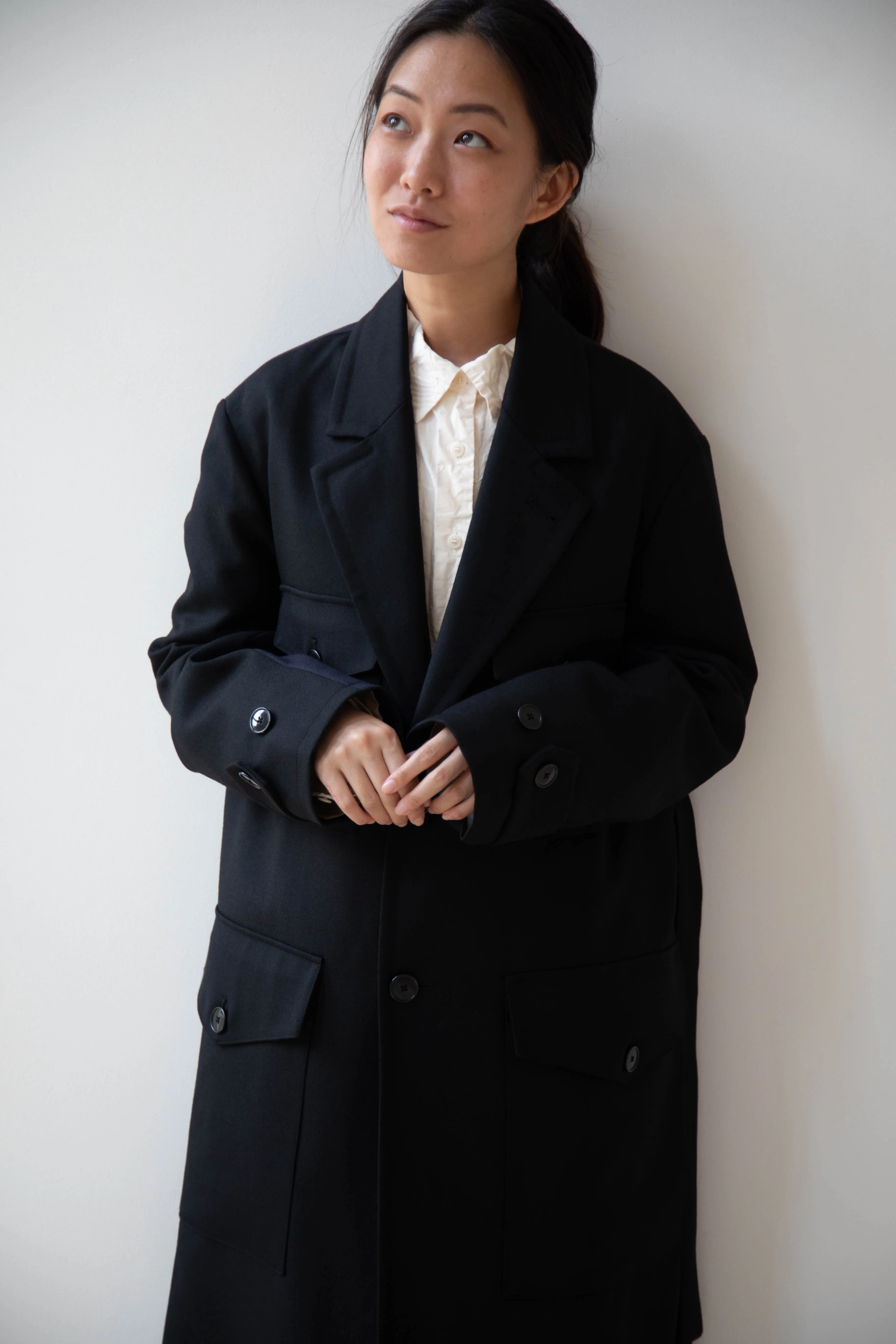 Barena Venezia Zanette Wool Coat in Black & Navy