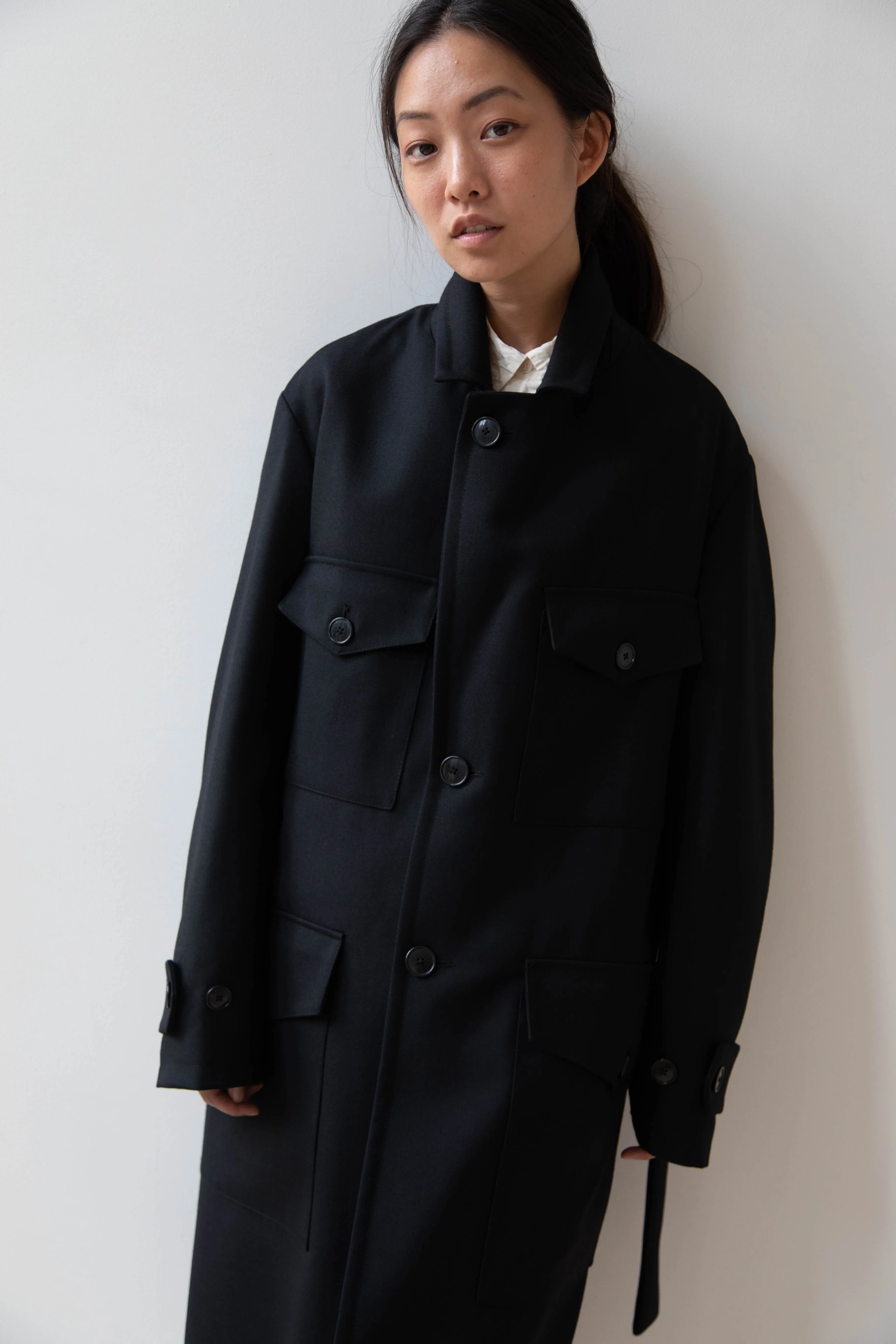 Barena Venezia Zanette Wool Coat in Black & Navy