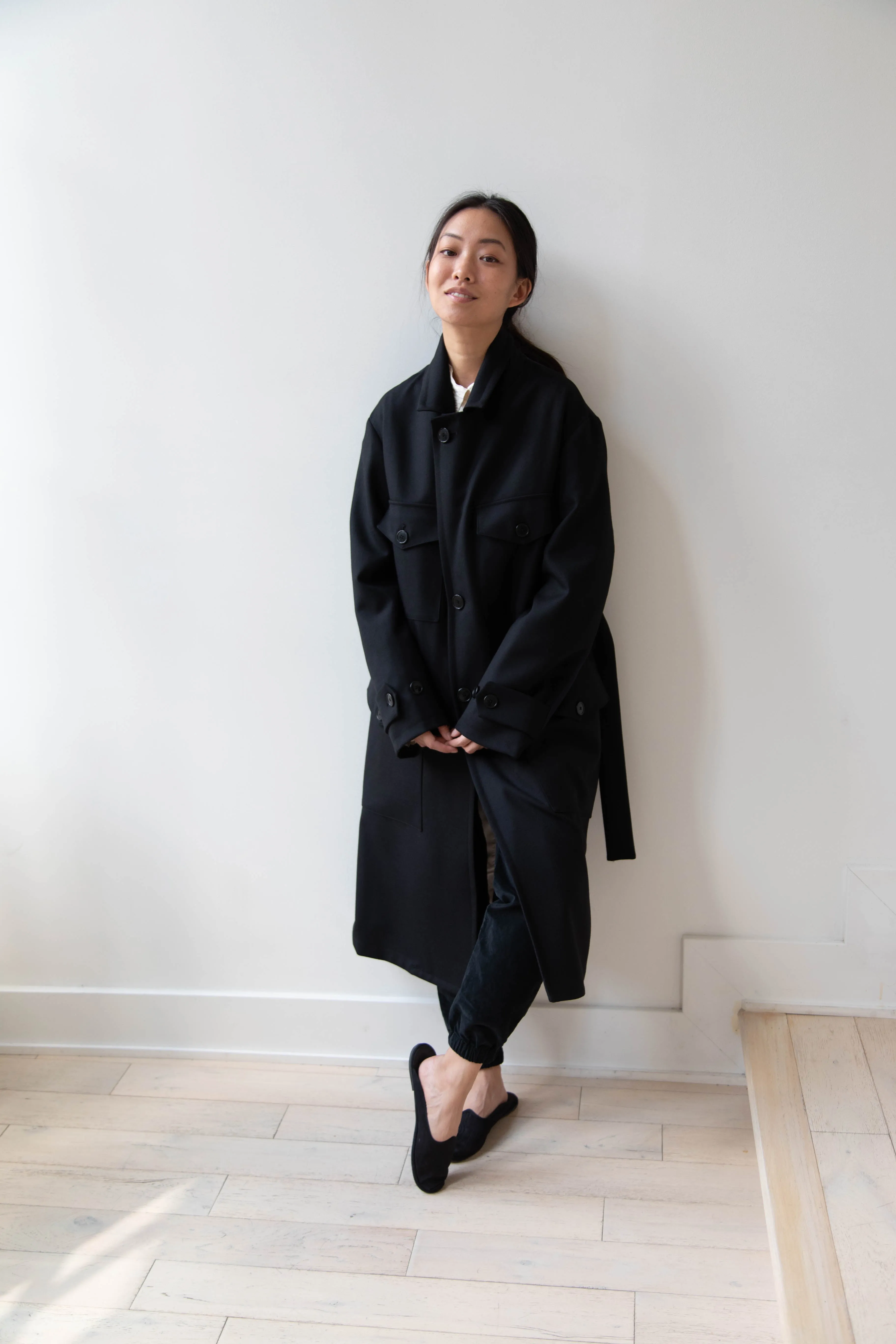 Barena Venezia Zanette Wool Coat in Black & Navy