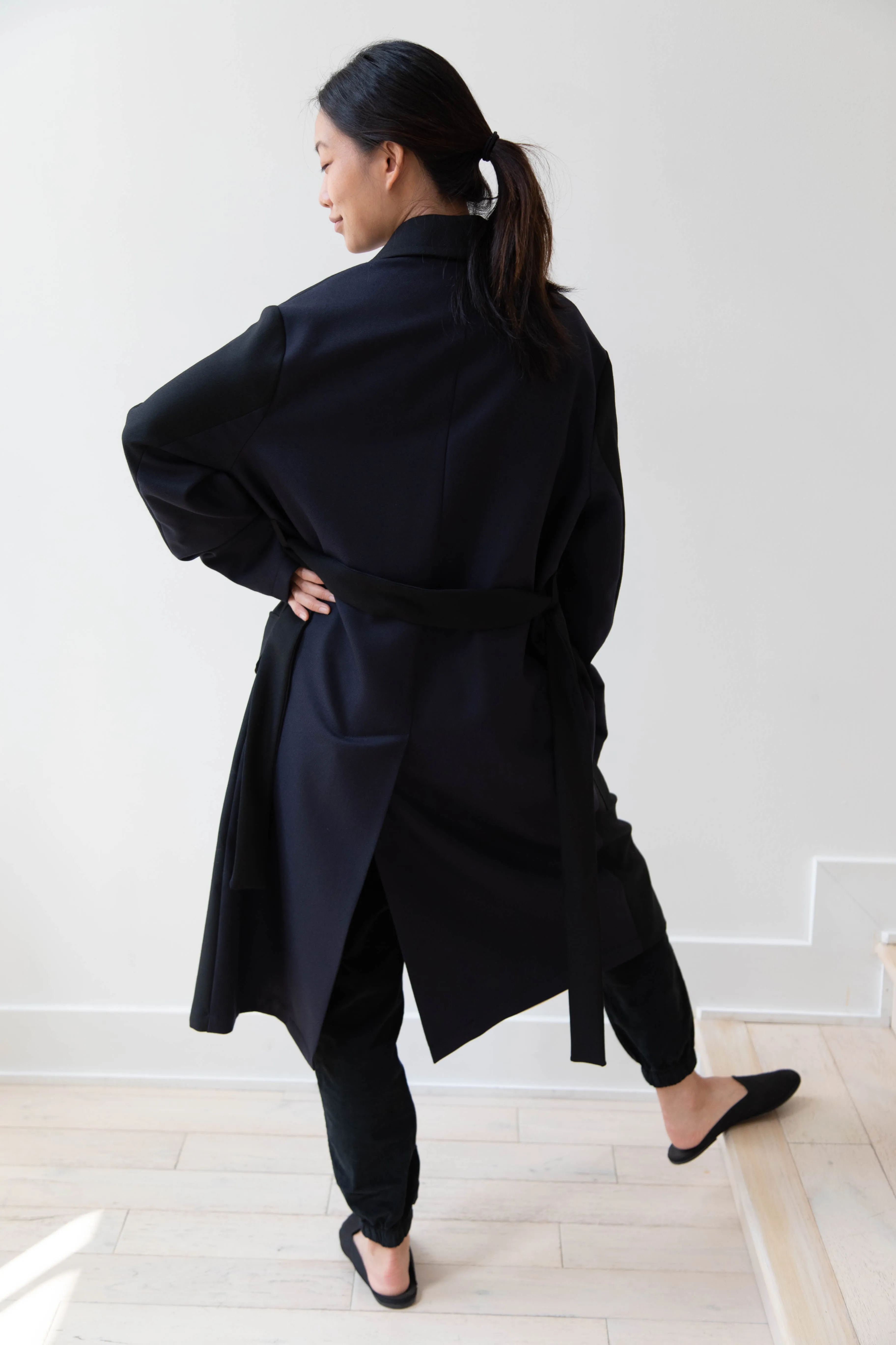 Barena Venezia Zanette Wool Coat in Black & Navy