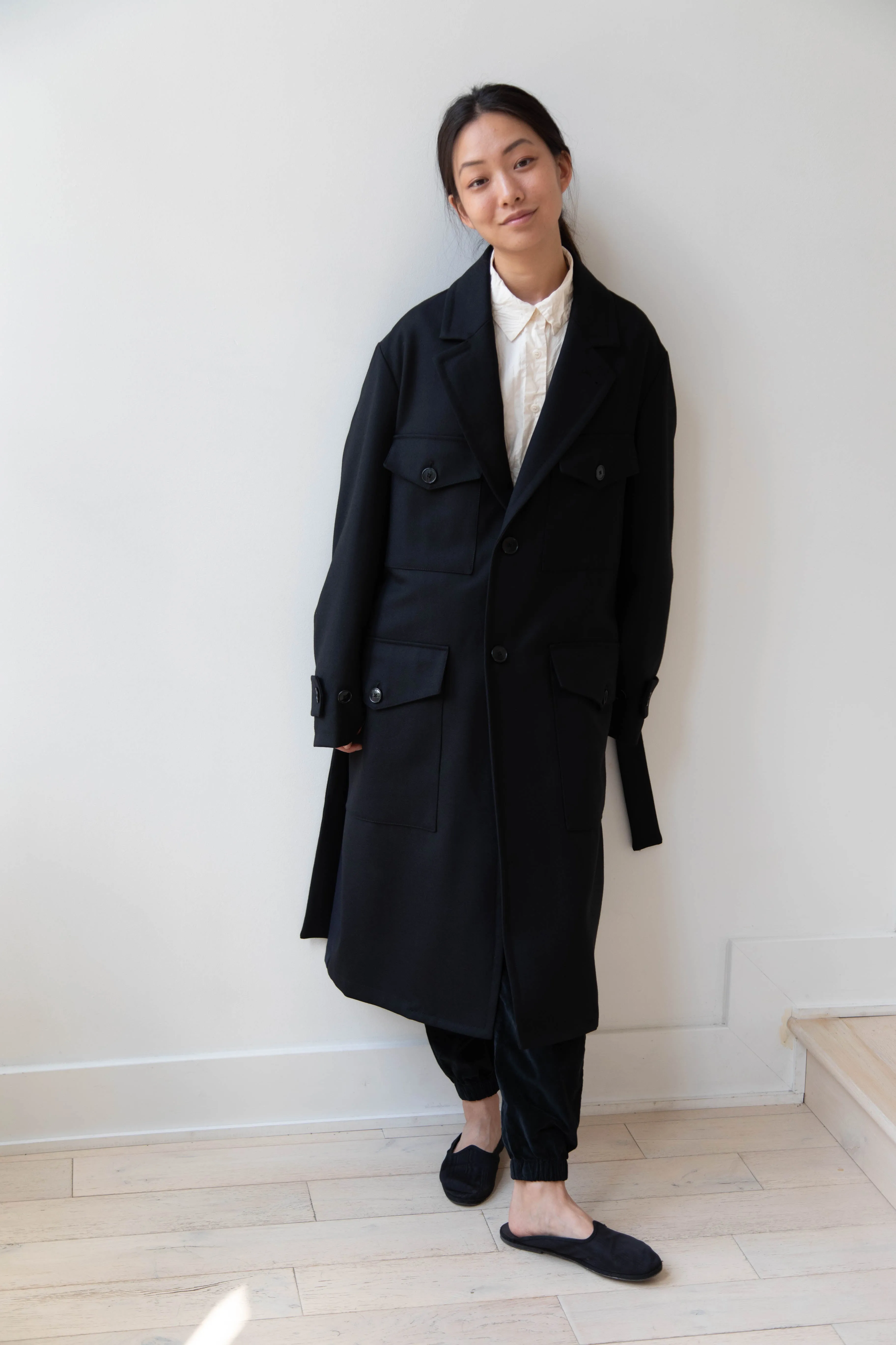 Barena Venezia Zanette Wool Coat in Black & Navy