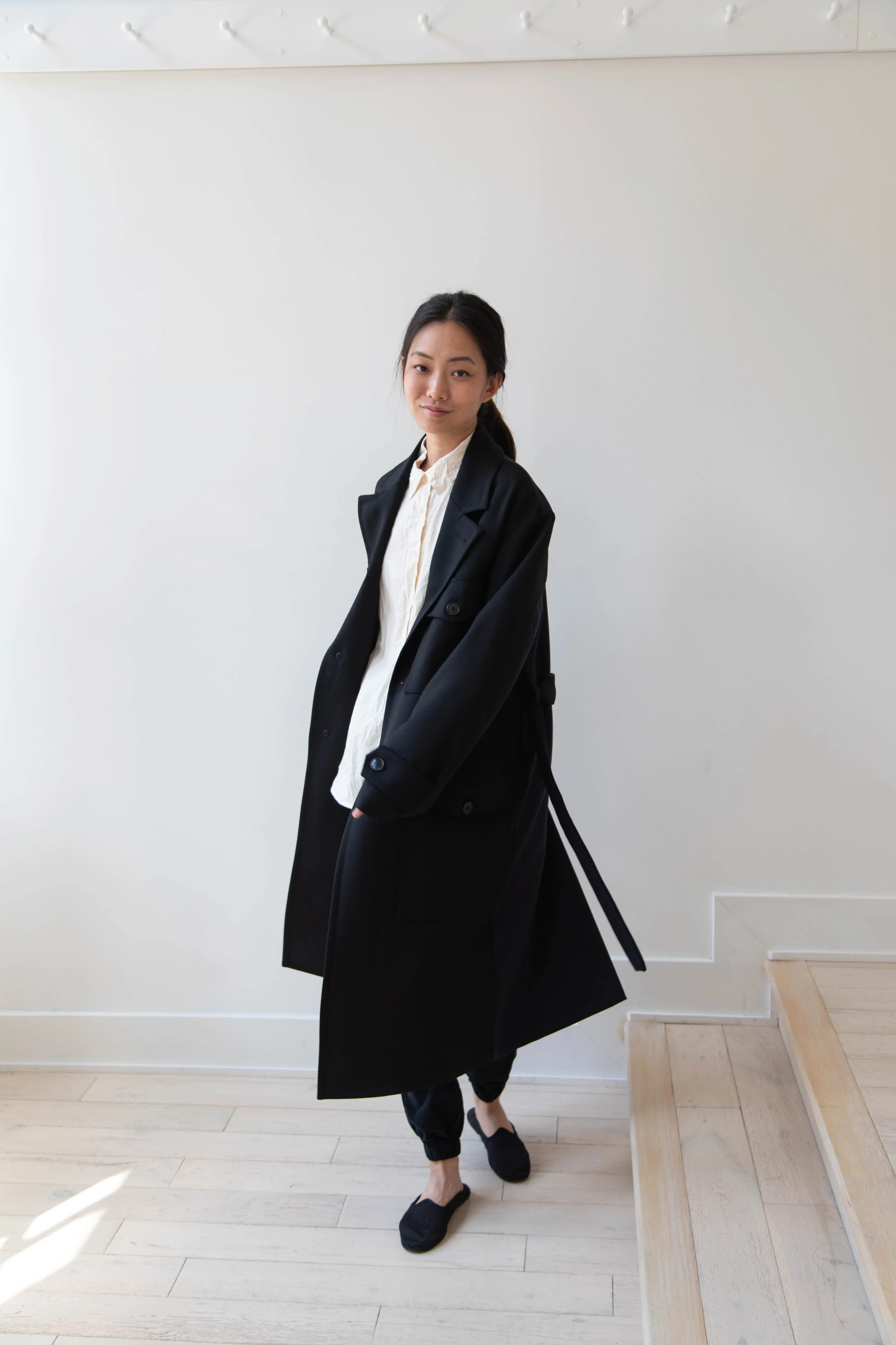 Barena Venezia Zanette Wool Coat in Black & Navy