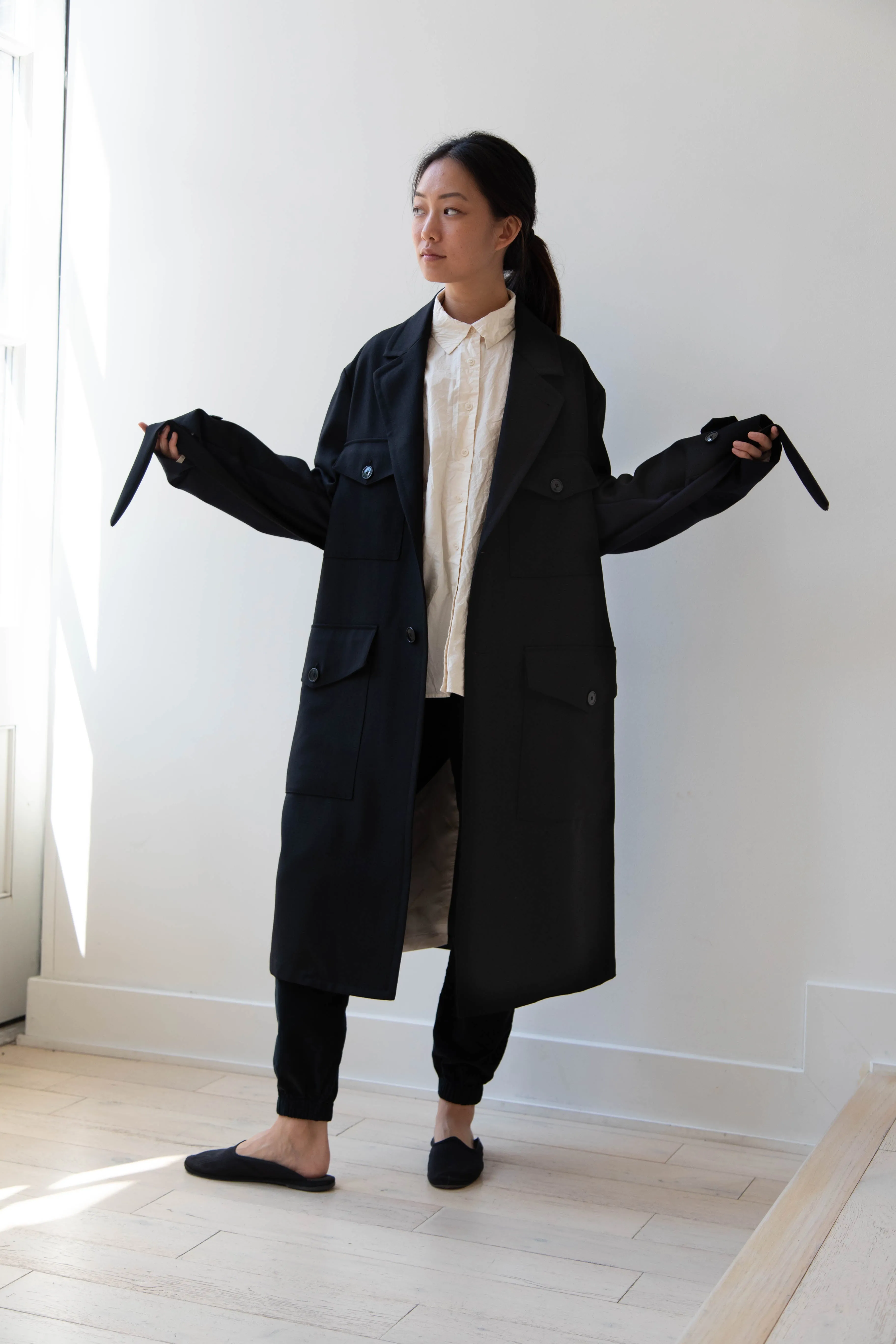 Barena Venezia Zanette Wool Coat in Black & Navy