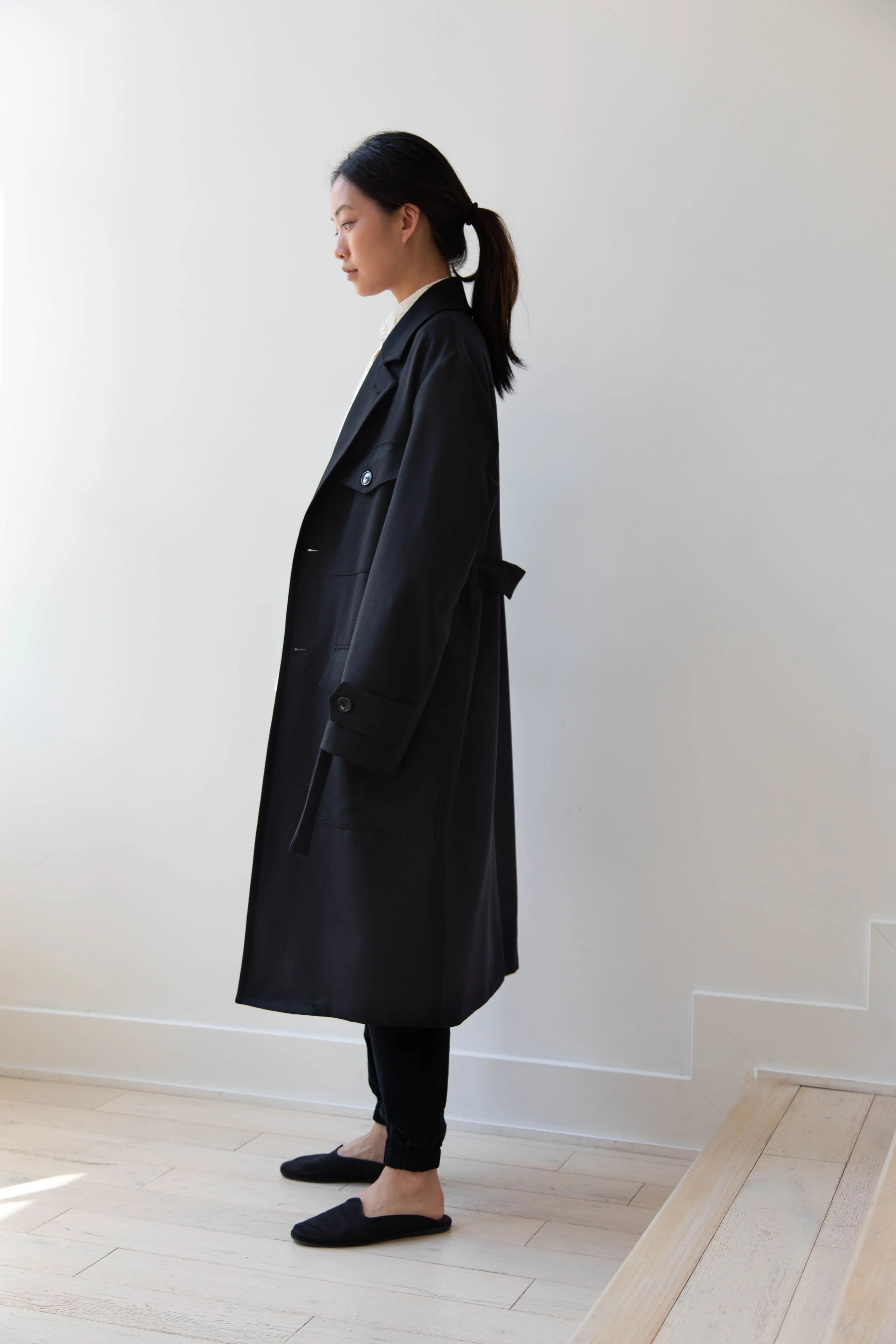 Barena Venezia Zanette Wool Coat in Black & Navy