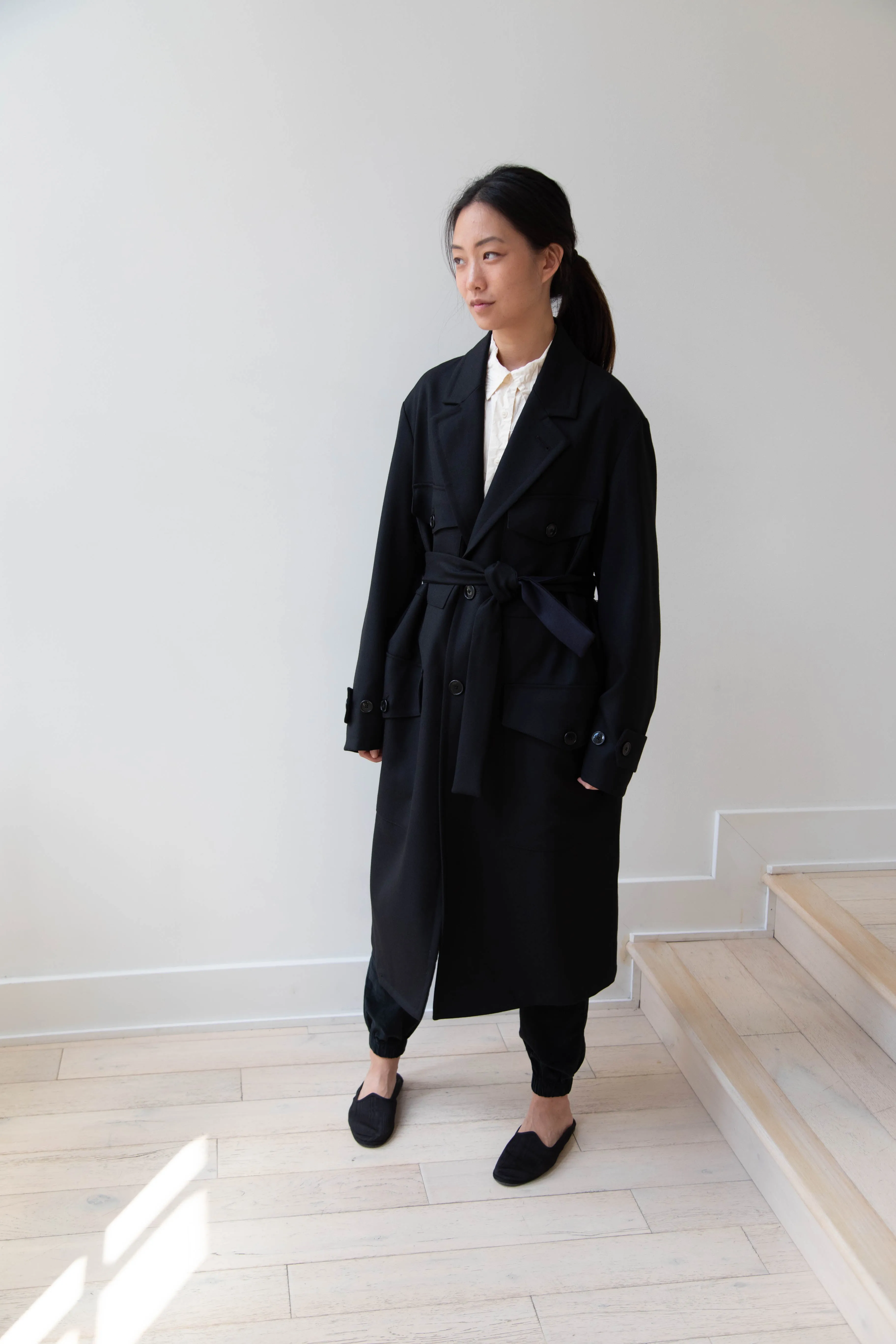 Barena Venezia Zanette Wool Coat in Black & Navy