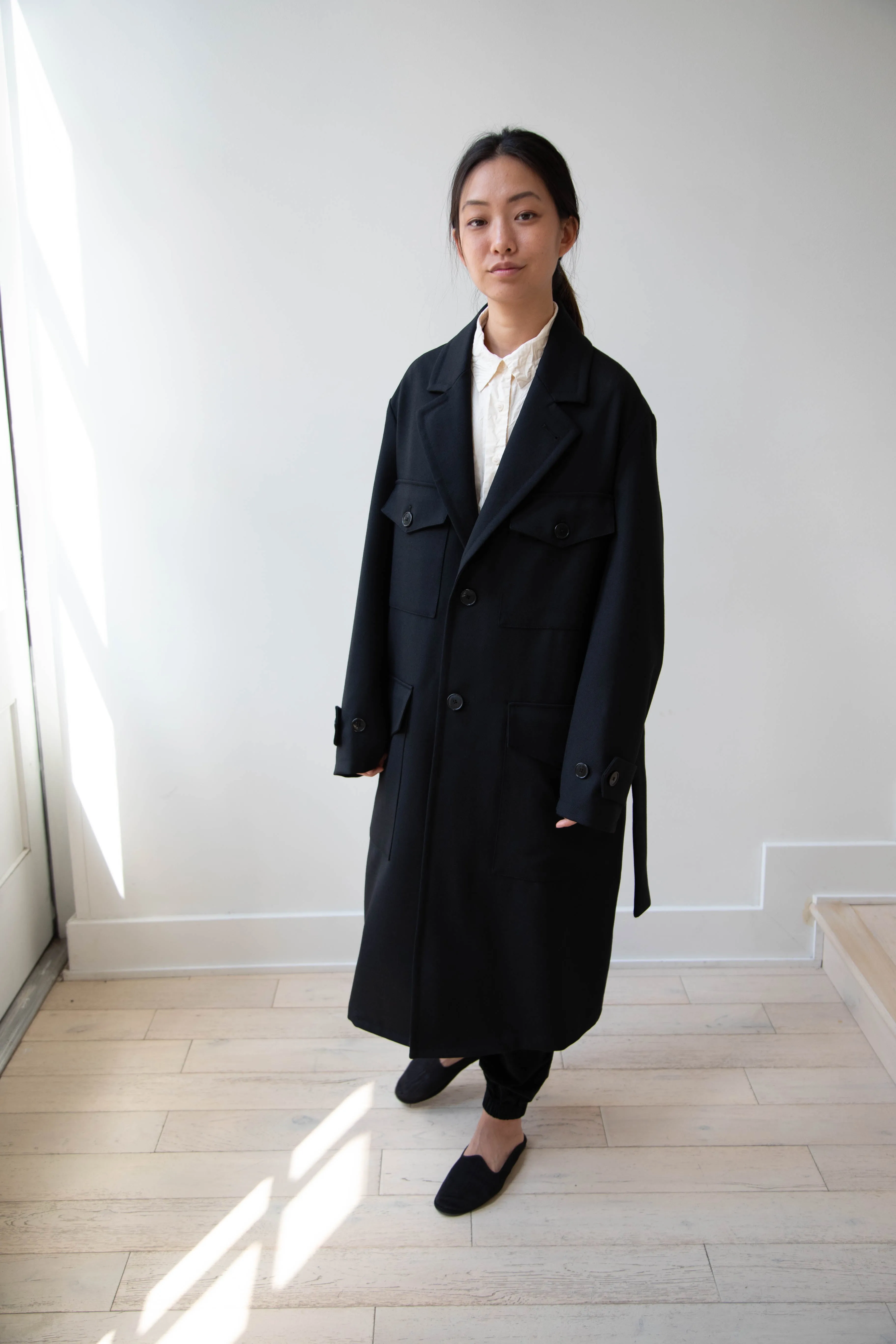 Barena Venezia Zanette Wool Coat in Black & Navy